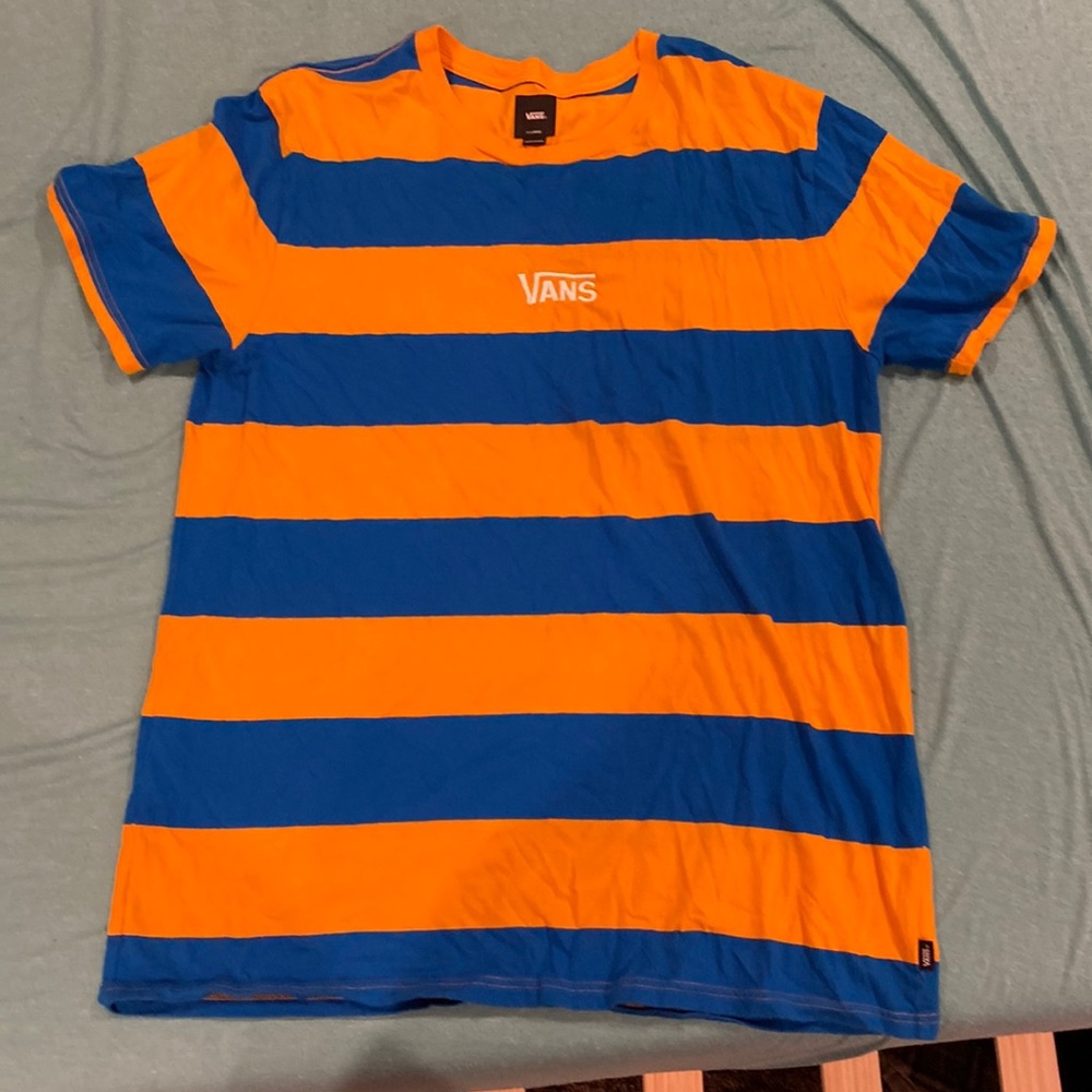*SOLD* Vans Embroidered Logo Striped Tee in Blue/Yellow